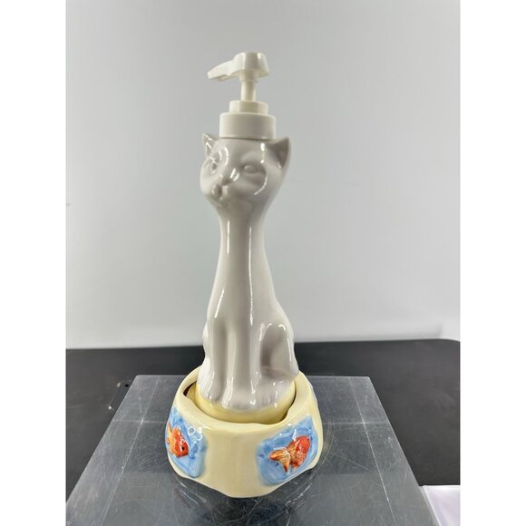 New Vintage 1999 Ceramic White Cat Soap Pump Soap Dispenser w/Base (H-1) - Picture 2 of 10